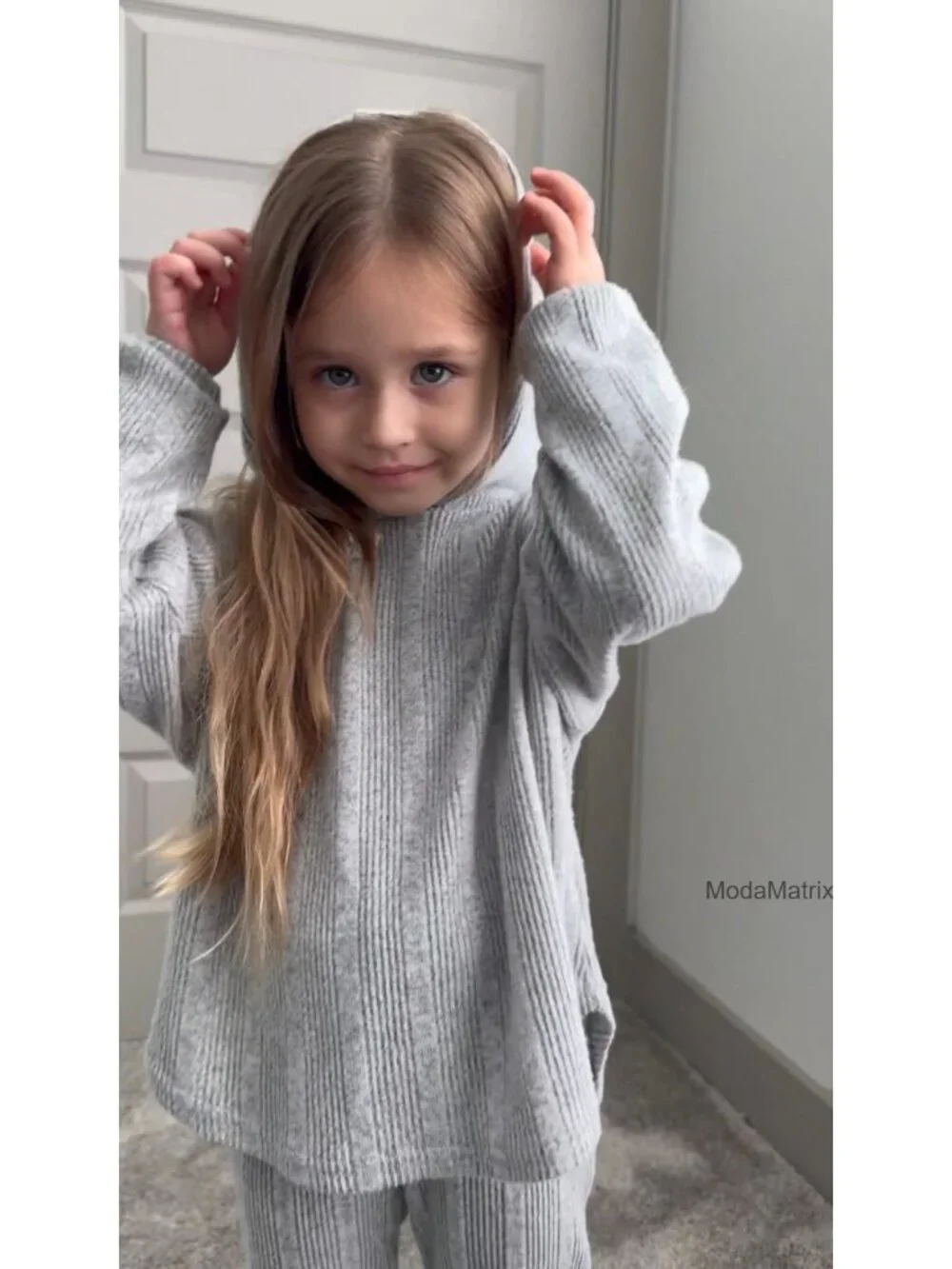 Girls 2-Piece Rib-Knit Sweatsuit Set Long Sleeve Pullover Sweatshirt & Jogger